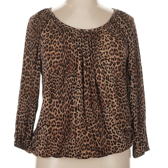 MICHAEL Michael Kors Pullover Leopard Print Peasant Top Blouse Size XL - Picture 4 of 10